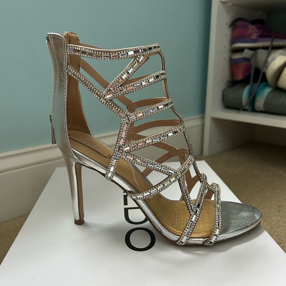 Aldo Norta Silver Gemstone Sandal Heels